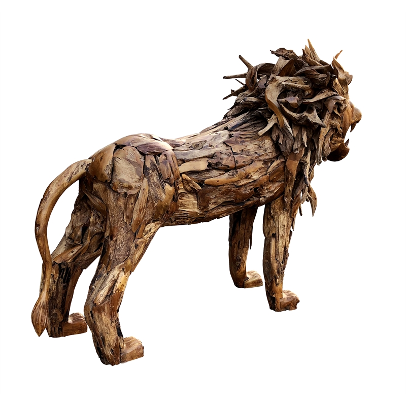 D-Art Collection Lion Driftwood Statue in Driftwood
