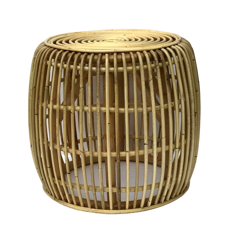 Rattan Wicker Drum Table Accent End Table