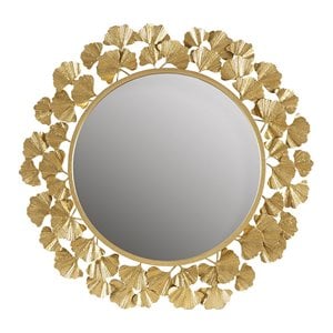 Martha Stewart 30.5&quot Transitional Metal and MDF Wood Ginkgo Mirror in Gold