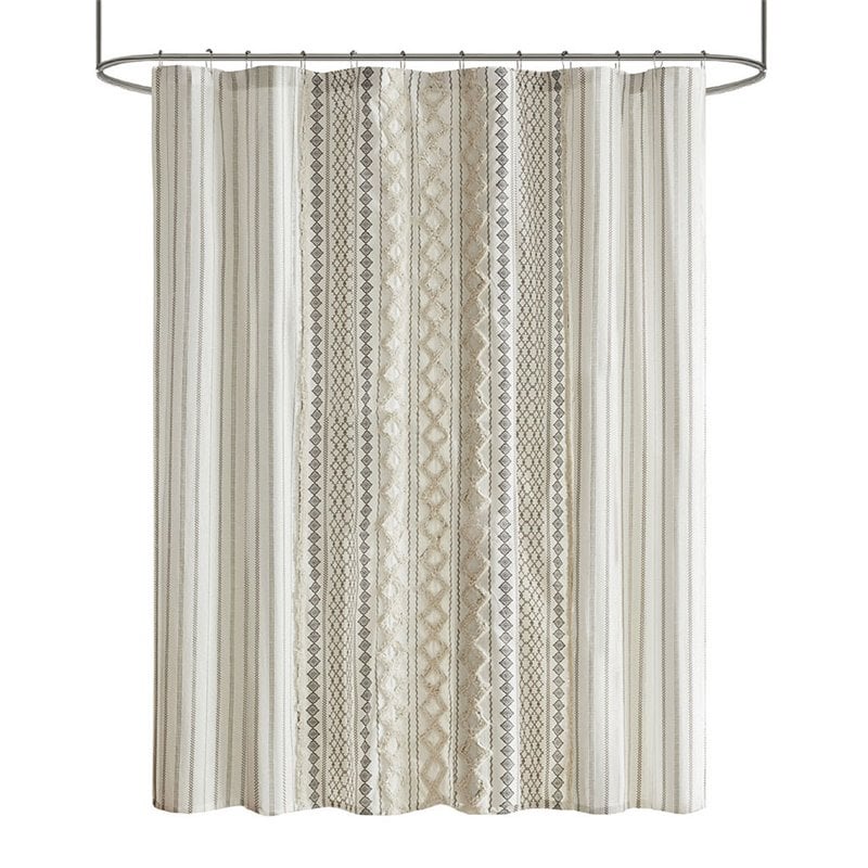 INK+IVY Imani Cotton Printed Shower Curtain with Chenille in Ivory