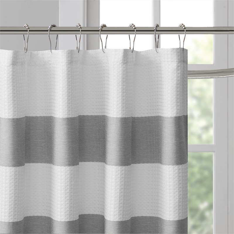 Madison Park Traditional Polyester Fabric Spa Waffle Shower Curtain in Gray
