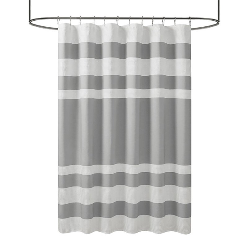 Madison Park Traditional Polyester Fabric Spa Waffle Shower Curtain in Gray