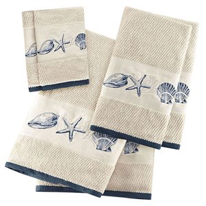 Madison Park 6-Piece Coastal Cotton Jacquard Towel Set w/ Embroidery in Beige