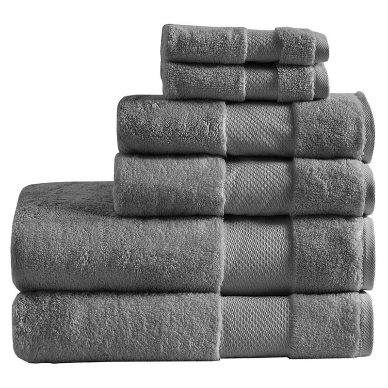 Madison Park Signature 6-Piece Transitional Cotton Bath Towel Set in Charcoal