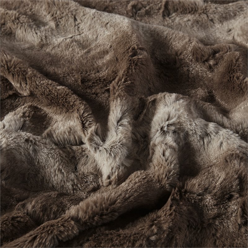 Madison Park Modern Faux Tip Dyed Brushed Long Fur Throw in Brown