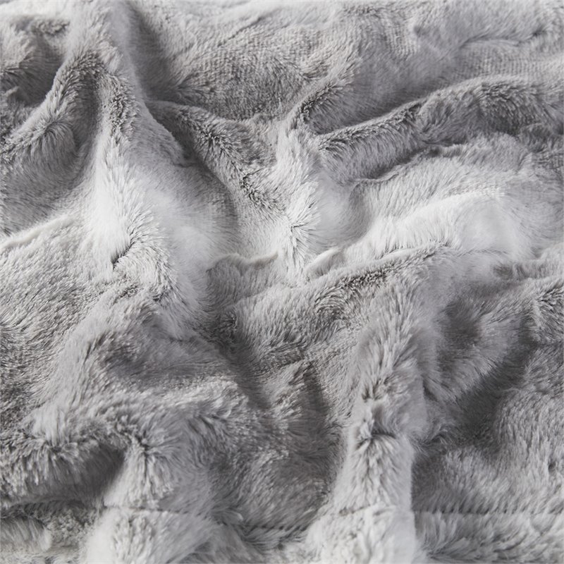 Madison Park Modern Faux Tip Dyed Brushed Long Fur Throw in Gray