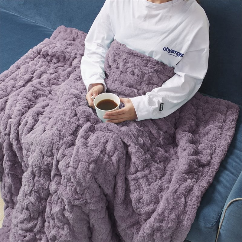 Madison Park Modern 100 Percent Polyester Fabric Solid Long Fur Throw in Purple