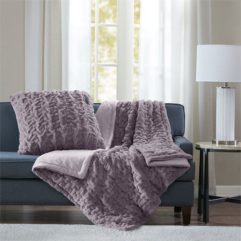 Madison Park Modern 100 Percent Polyester Fabric Solid Long Fur Throw in Purple
