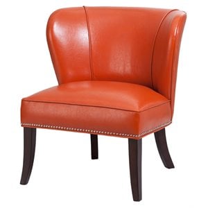 Madison Park Hilton 33.25&quot Wood and Faux Leather Armless Accent Chair in Orange