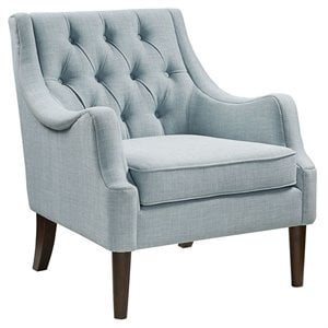 Madison Park Qwen 33.5&quot Fabric and Solid Wood Accent Chair in Blue