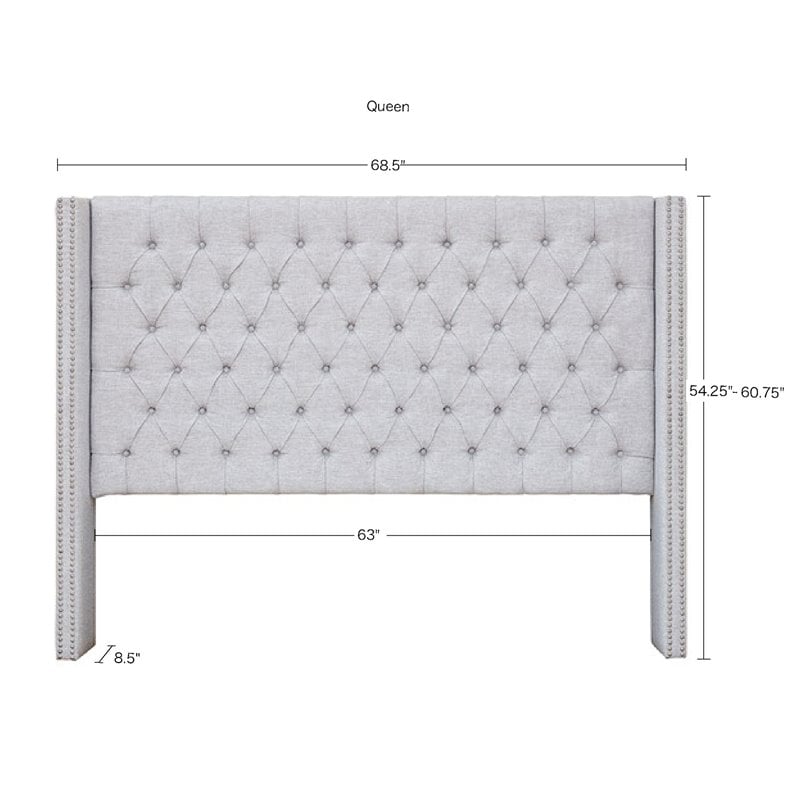 Madison Park Amelia Transitional Fabric and Wood Queen Headboard in Gray