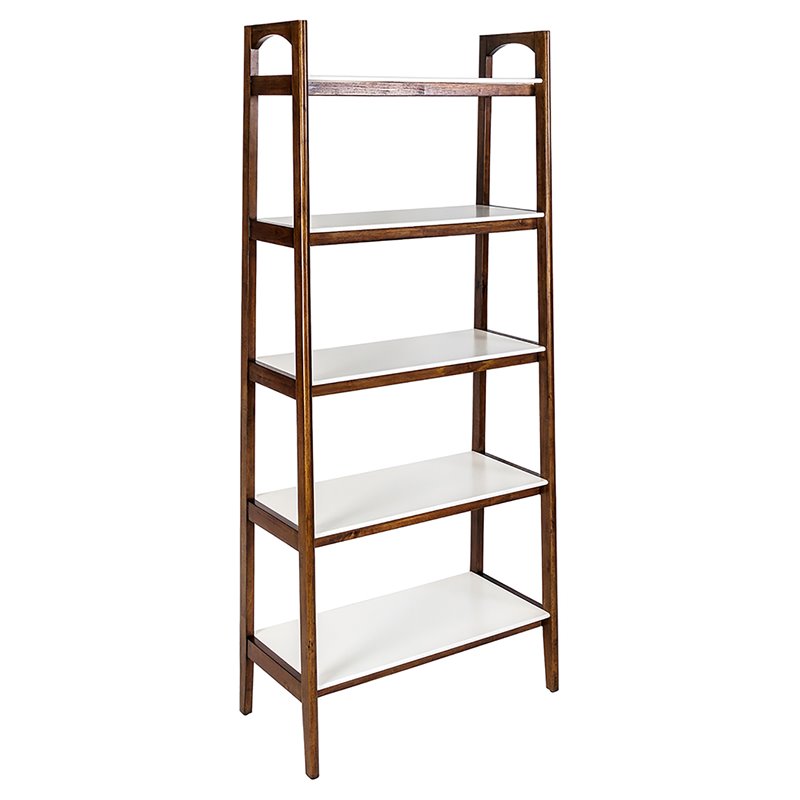 Madison Park Parker Mid-Century Rubber Wood Bookcase in Off White/Pecan