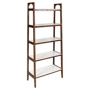 Madison Park Parker Mid-Century Rubber Wood Bookcase in Off White/Pecan