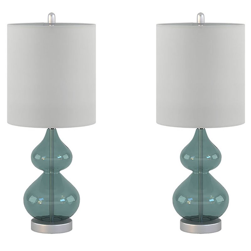 510 Design Ellipse Contemporary Glass and Fabric Table Lamps in Blue (Set of 2)