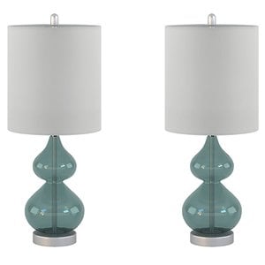 510 Design Ellipse Contemporary Glass and Fabric Table Lamps in Blue (Set of 2)