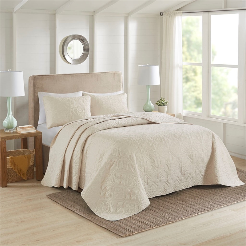 510 Design Oakley 3-Piece Polyester Microfiber Bedspread Set in Cream