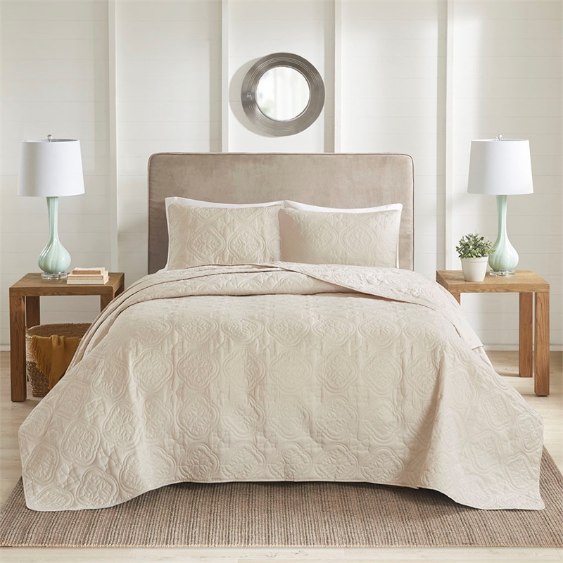 510 Design Oakley 3-Piece Polyester Microfiber Bedspread Set in Cream
