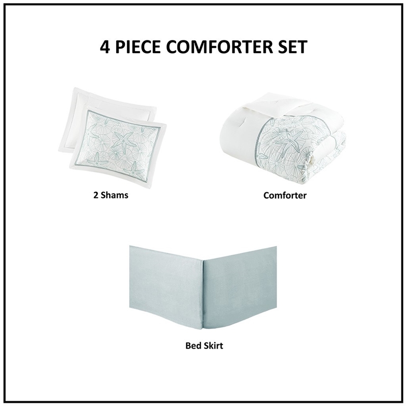 Harbor House Maya Bay 4-Piece Coastal Cotton Comforter Bedding Set in White