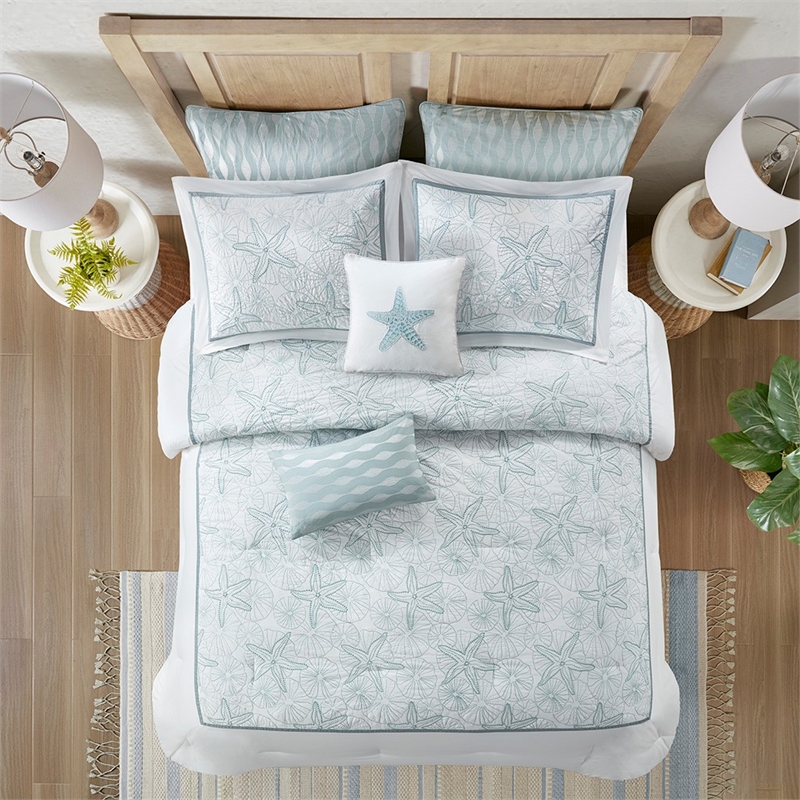 Harbor House Maya Bay 4-Piece Coastal Cotton Comforter Bedding Set in White