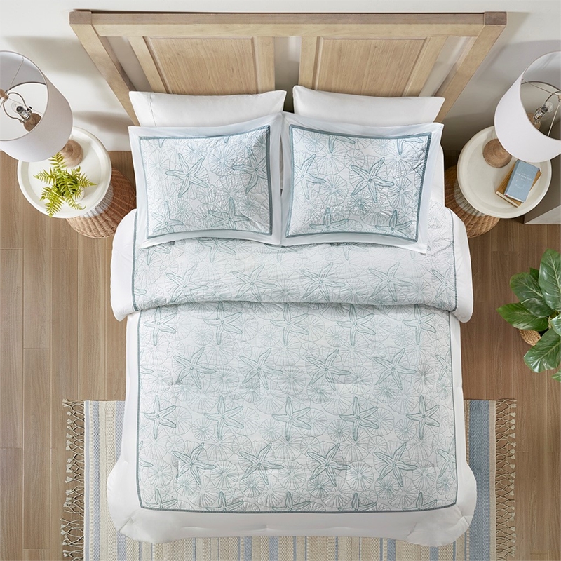 Harbor House Maya Bay 4-Piece Coastal Cotton Comforter Bedding Set in White