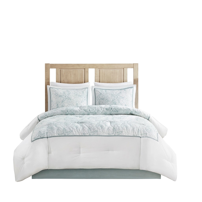 Harbor House Maya Bay 4-Piece Coastal Cotton Comforter Bedding Set in White