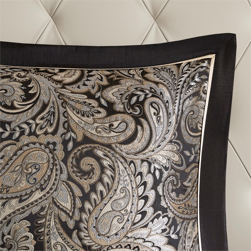 Madison Park Aubrey 12-Piece Polyester Jacquard Comforter Set w/ Piping - Black