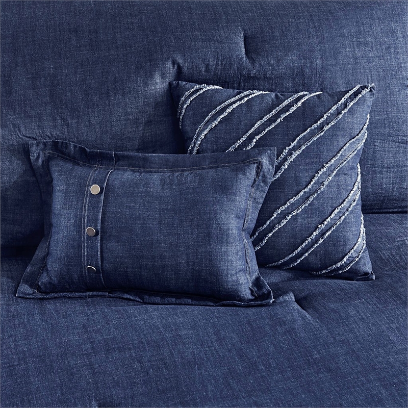 Woolrich 5-piece Contemporary Cotton Oversized Comforter Set in Denim Blue