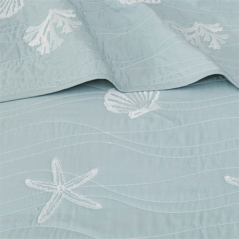 Harbor House Seaside Cotton Percale Coverlet Set with Embroidery in Green