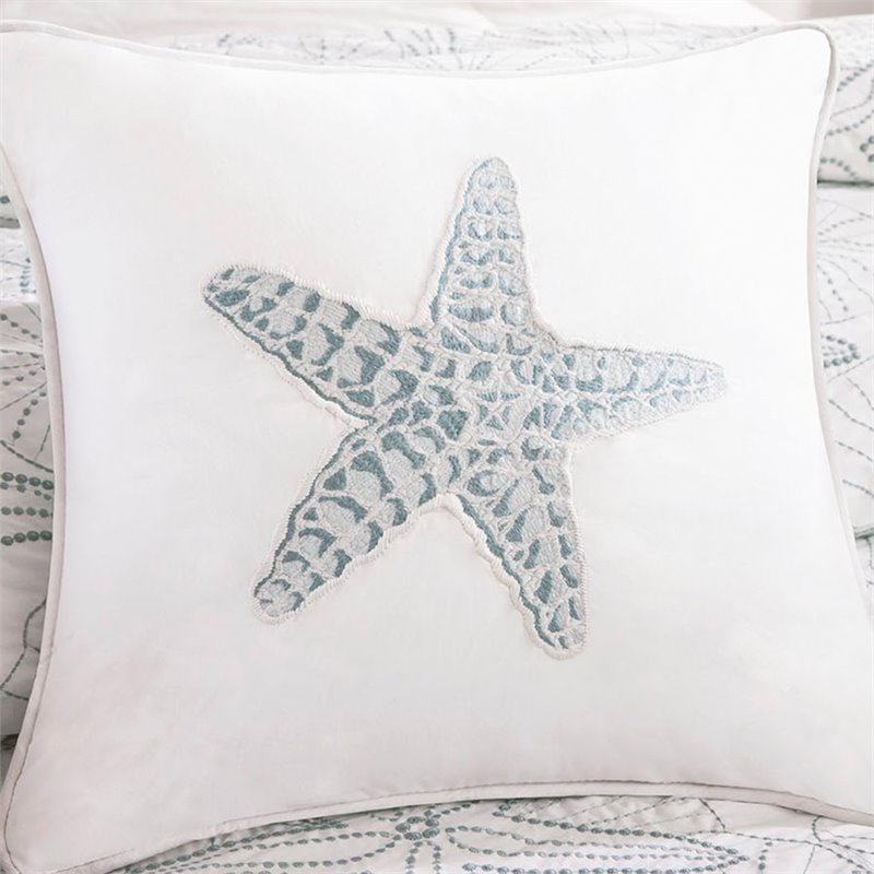 Harbor House Maya Bay Square Coastal Cotton Pillow with Embroidery in White