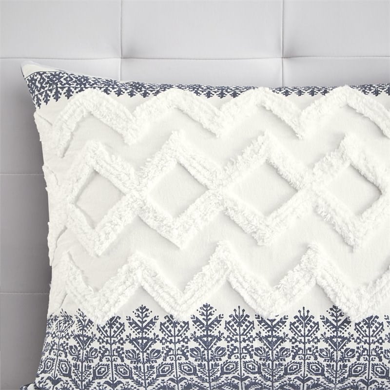 INK+IVY Mila 3-Piece Farmhouse Cotton Printed Comforter Set w/ Chenille in Navy
