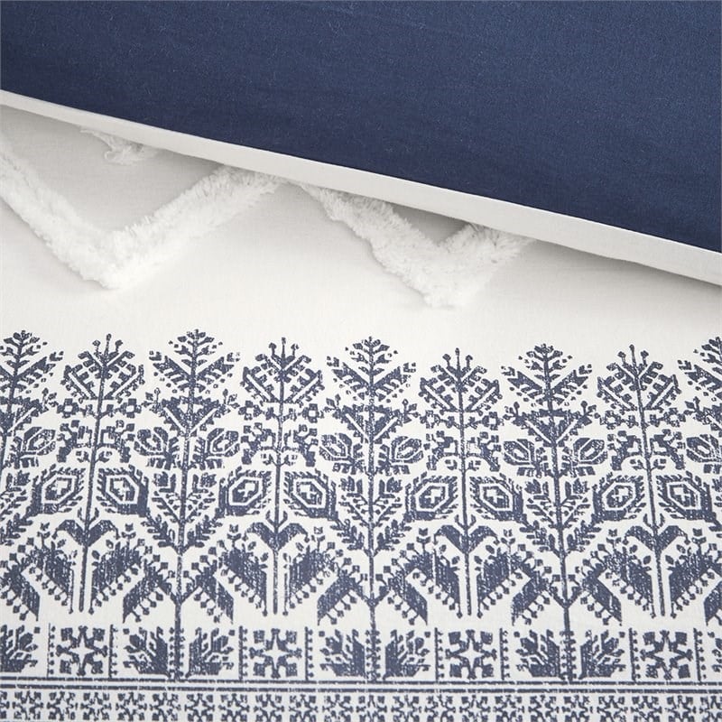 INK+IVY Mila 3-Piece Farmhouse Cotton Printed Comforter Set w/ Chenille in Navy