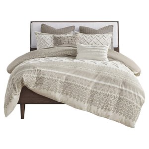 INK+IVY Mila 3-Piece Modern Cotton Printed Comforter Set with Chenille in Brown