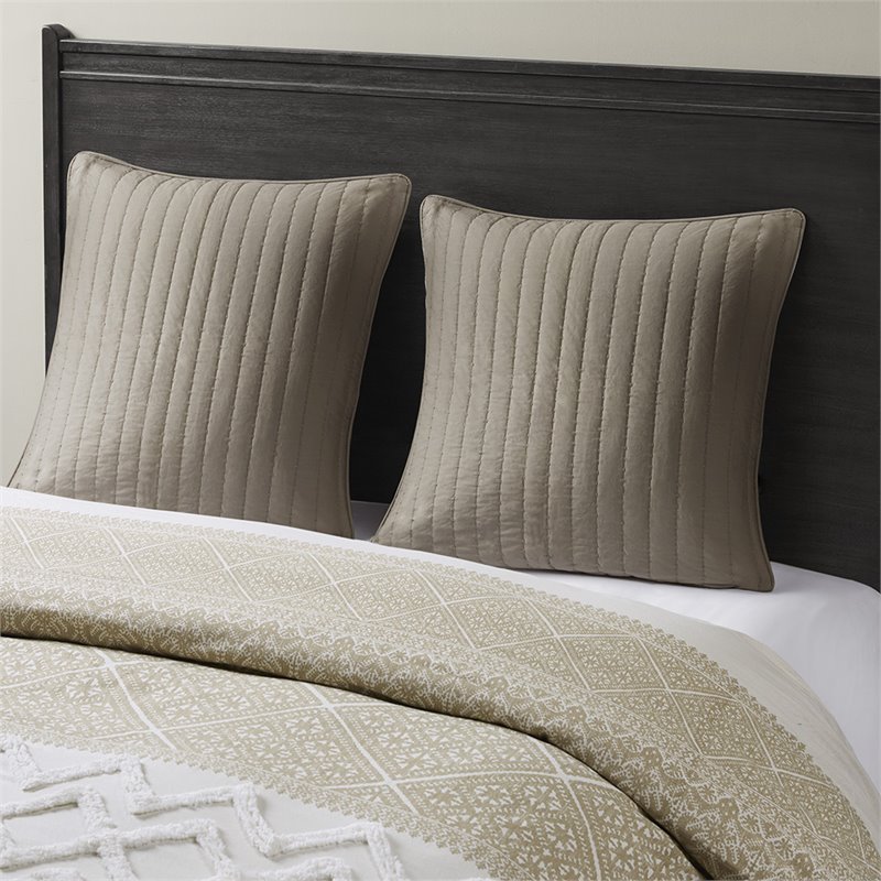 INK+IVY Contemporary 100 Percent Cotton Quilted Euro Sham w/ Embroidery in Brown