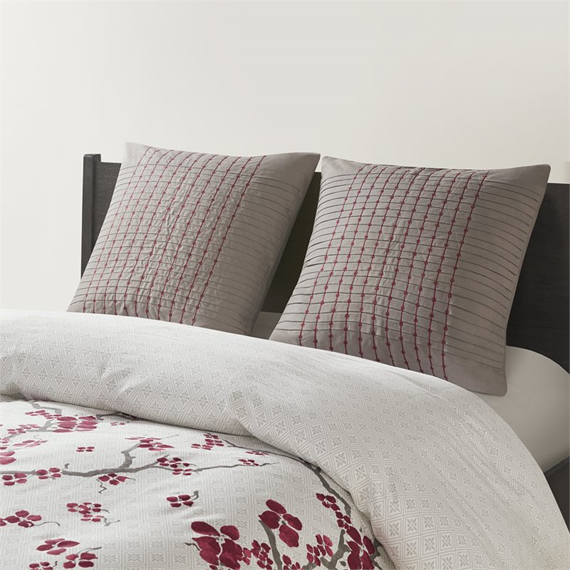 N Natori Modern 100 Percent Cotton Euro Sham with Embroidery in Gray