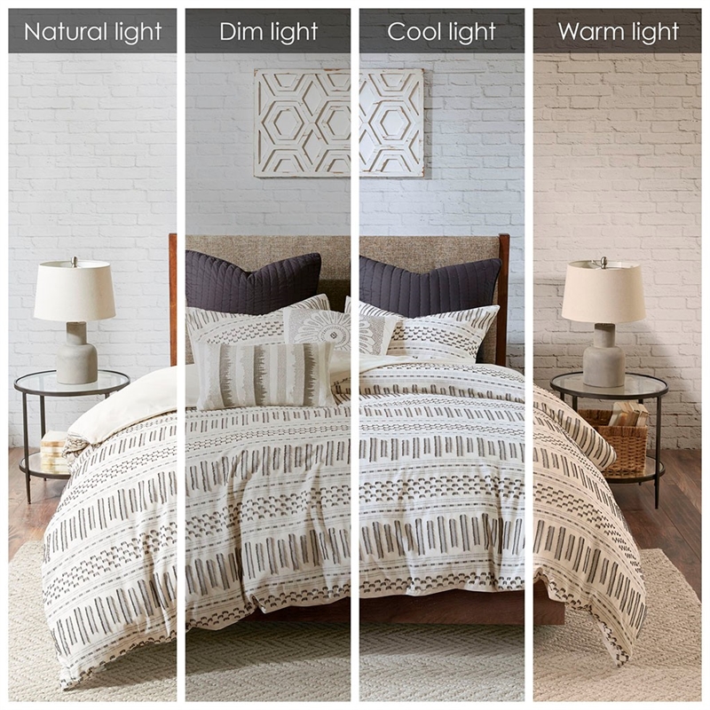 INK+IVY Rhea Mid-Century Cotton Clipped Jacquard Duvet Cover Mini Set in Ivory