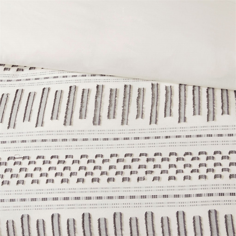 INK+IVY Rhea Mid-Century Cotton Clipped Jacquard Duvet Cover Mini Set in Ivory