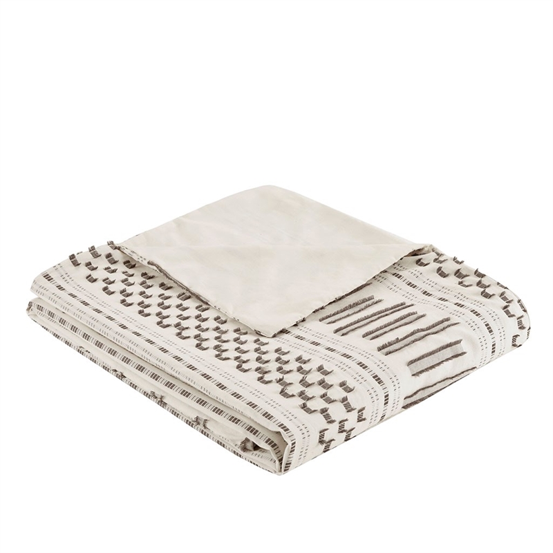 INK+IVY Rhea Mid-Century Cotton Clipped Jacquard Duvet Cover Mini Set in Ivory