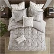 INK+IVY Sofia Square Cotton Percale Embroidered Decorative Pillow in Gray