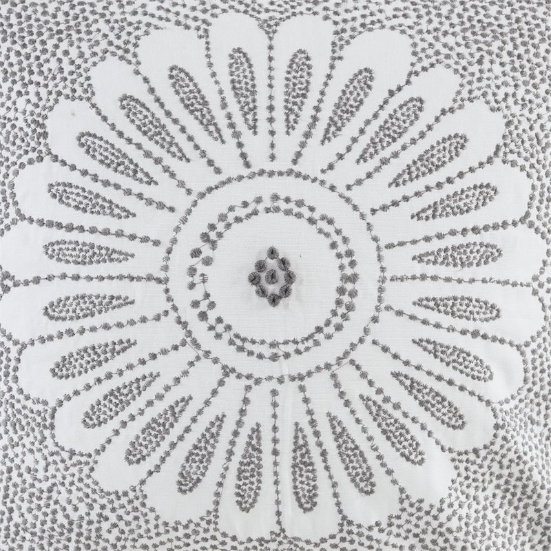 INK+IVY Sofia Square Cotton Percale Embroidered Decorative Pillow in Gray
