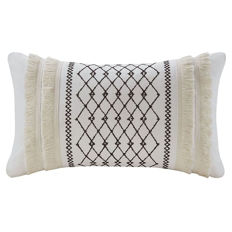 INK+IVY Bea Oblong Modern Cotton Embroidered Pillow in Ivory