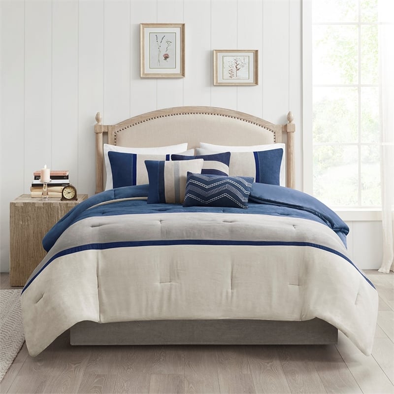 Madison Park Palisades 7-Piece Polyester Microsuede Comforter Set in Blue