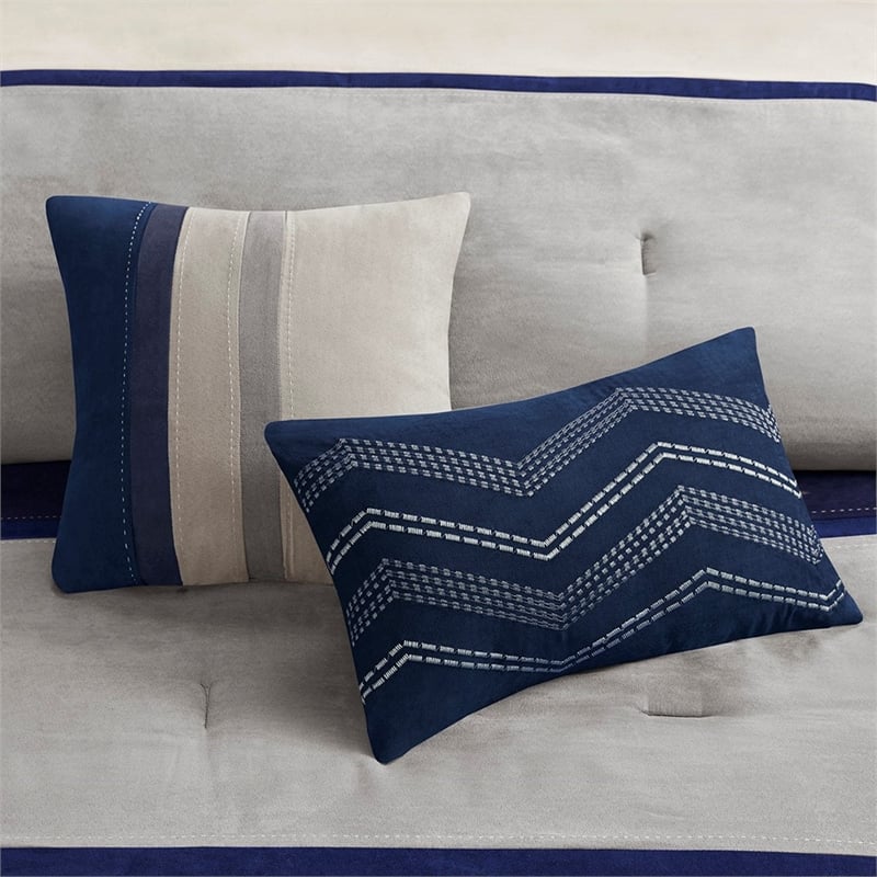 Madison Park Palisades 7-Piece Polyester Microsuede Comforter Set in Blue