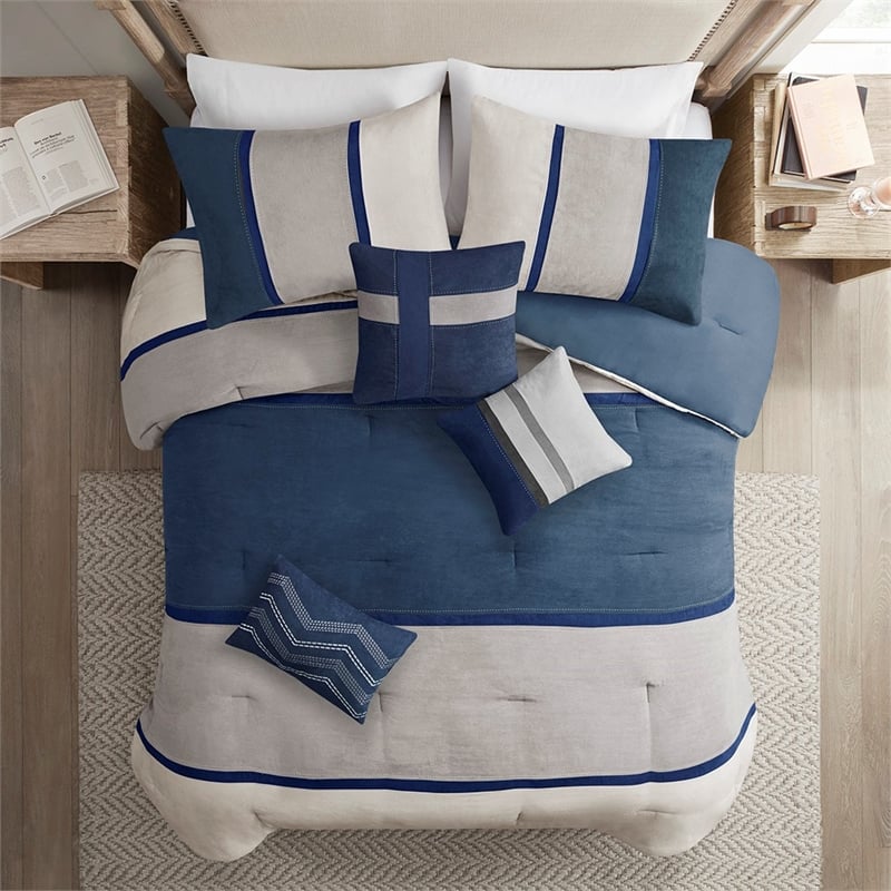 Madison Park Palisades 7-Piece Polyester Microsuede Comforter Set in Blue