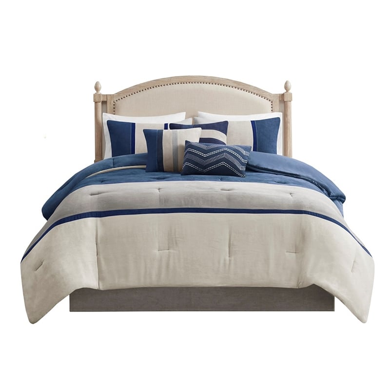 Madison Park Palisades 7-Piece Polyester Microsuede Comforter Set in Blue
