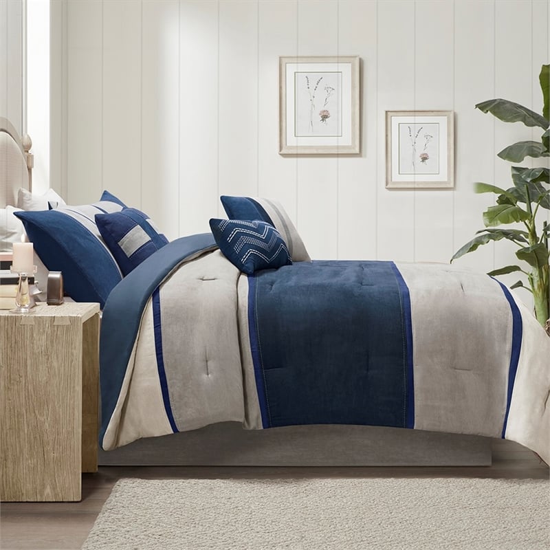 Madison Park Palisades 7-Piece Polyester Microsuede Comforter Set in Blue