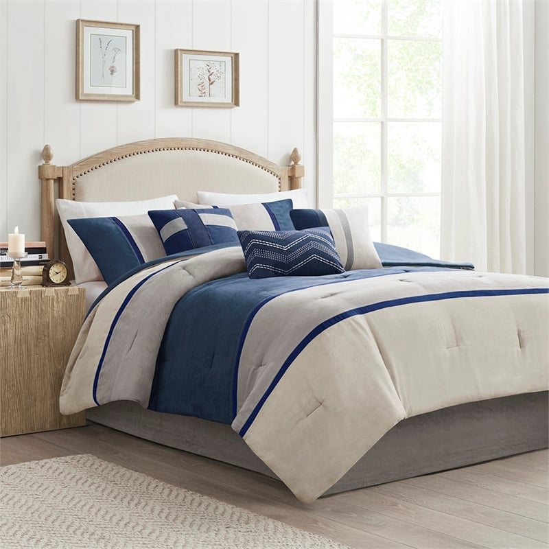 Madison Park Palisades 7-Piece Polyester Microsuede Comforter Set in Blue