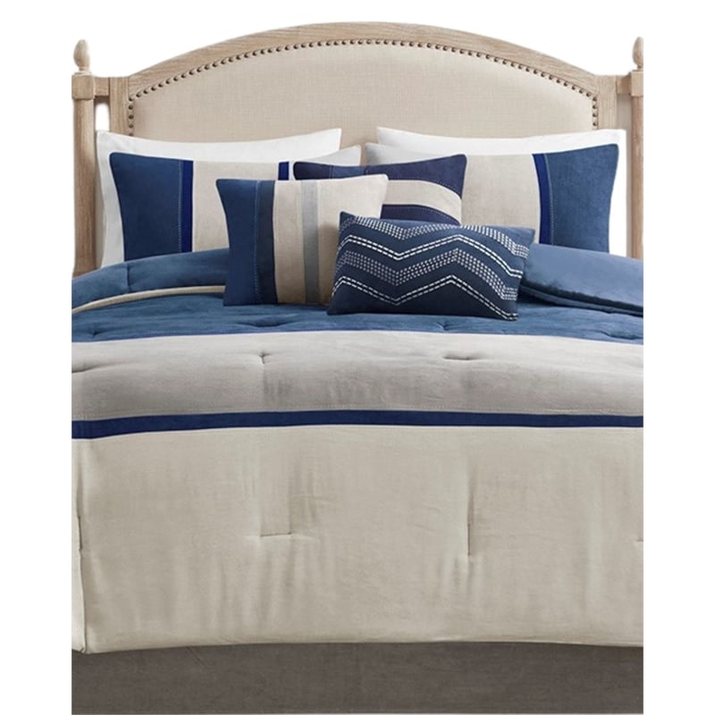Madison Park Palisades 7-Piece Polyester Microsuede Comforter Set in Blue
