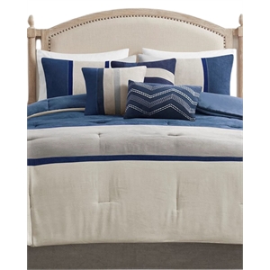 Madison Park Palisades 7-Piece Polyester Microsuede Comforter Set in Blue