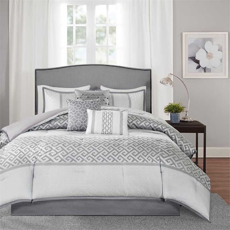 Madison Park Bennett 7-Piece Polyester Jacquard Comforter Set in Gray/Silver