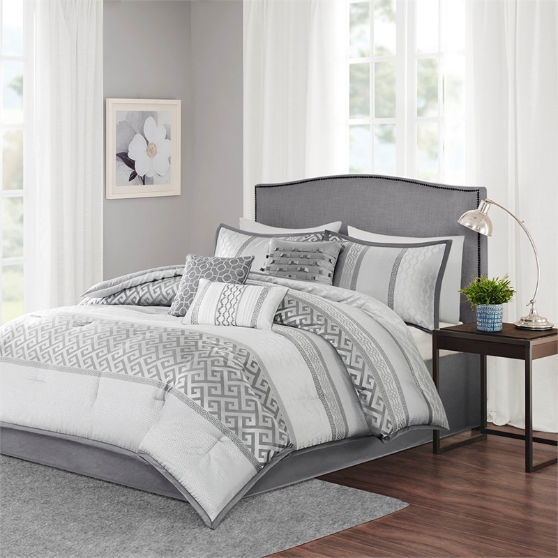 Madison Park Bennett 7-Piece Polyester Jacquard Comforter Set in Gray/Silver